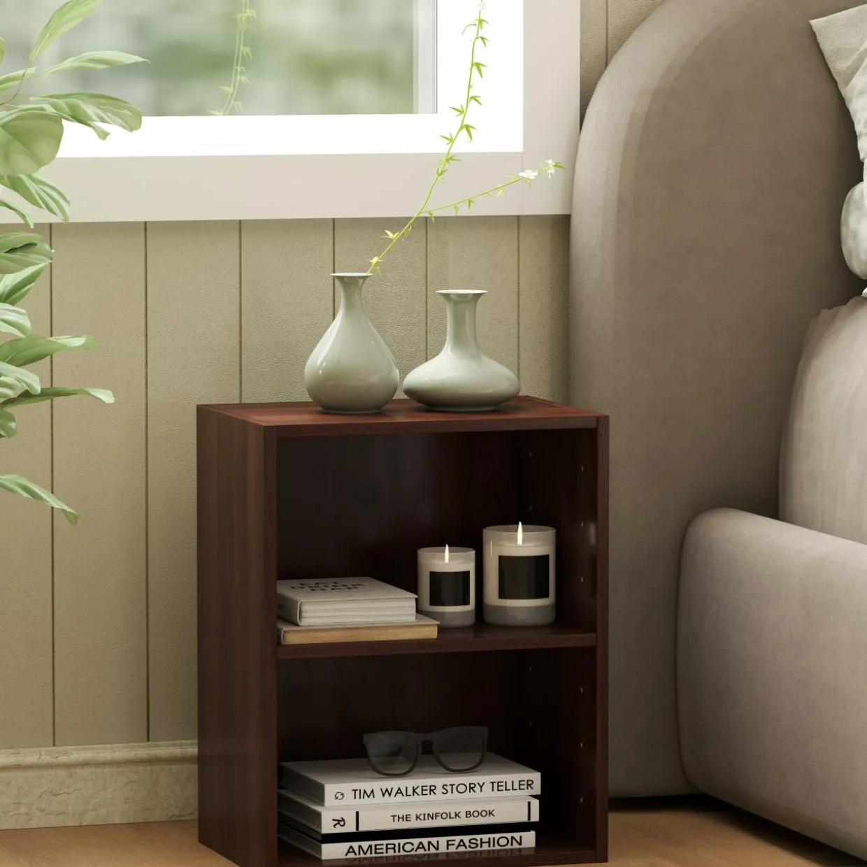 Tangkula 2-Tier Bookshelf, Open Shelf Bookcase with 7-Position Adjustable Shelf