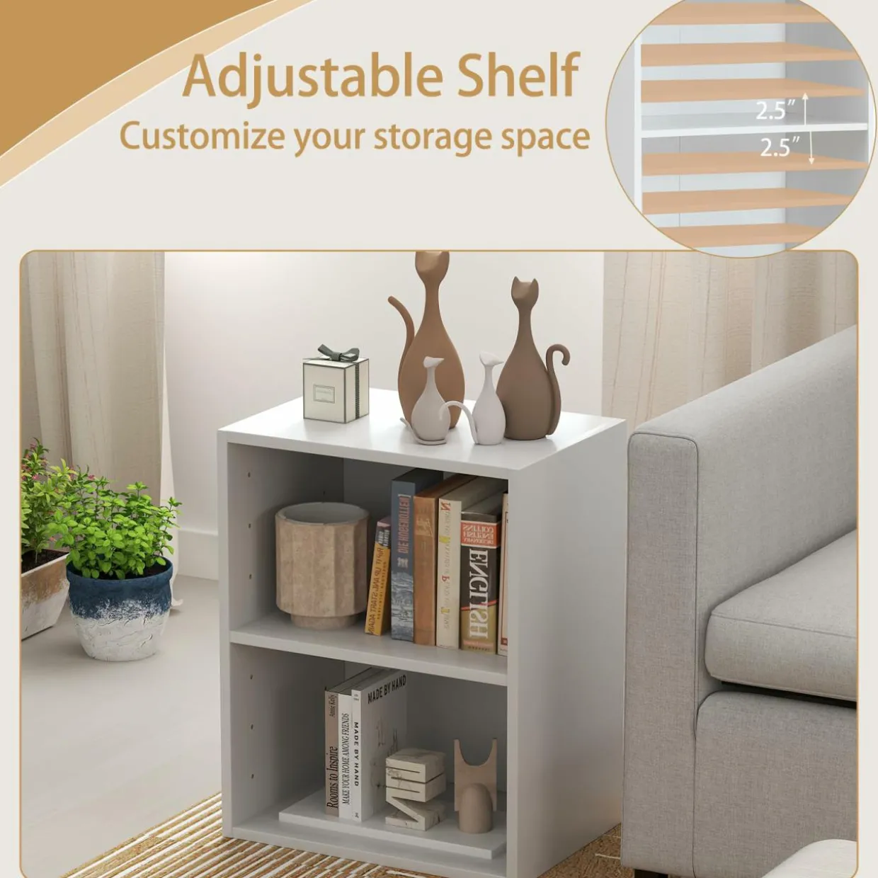 Tangkula 2-Tier Bookshelf, Open Shelf Bookcase with 7-Position Adjustable Shelf