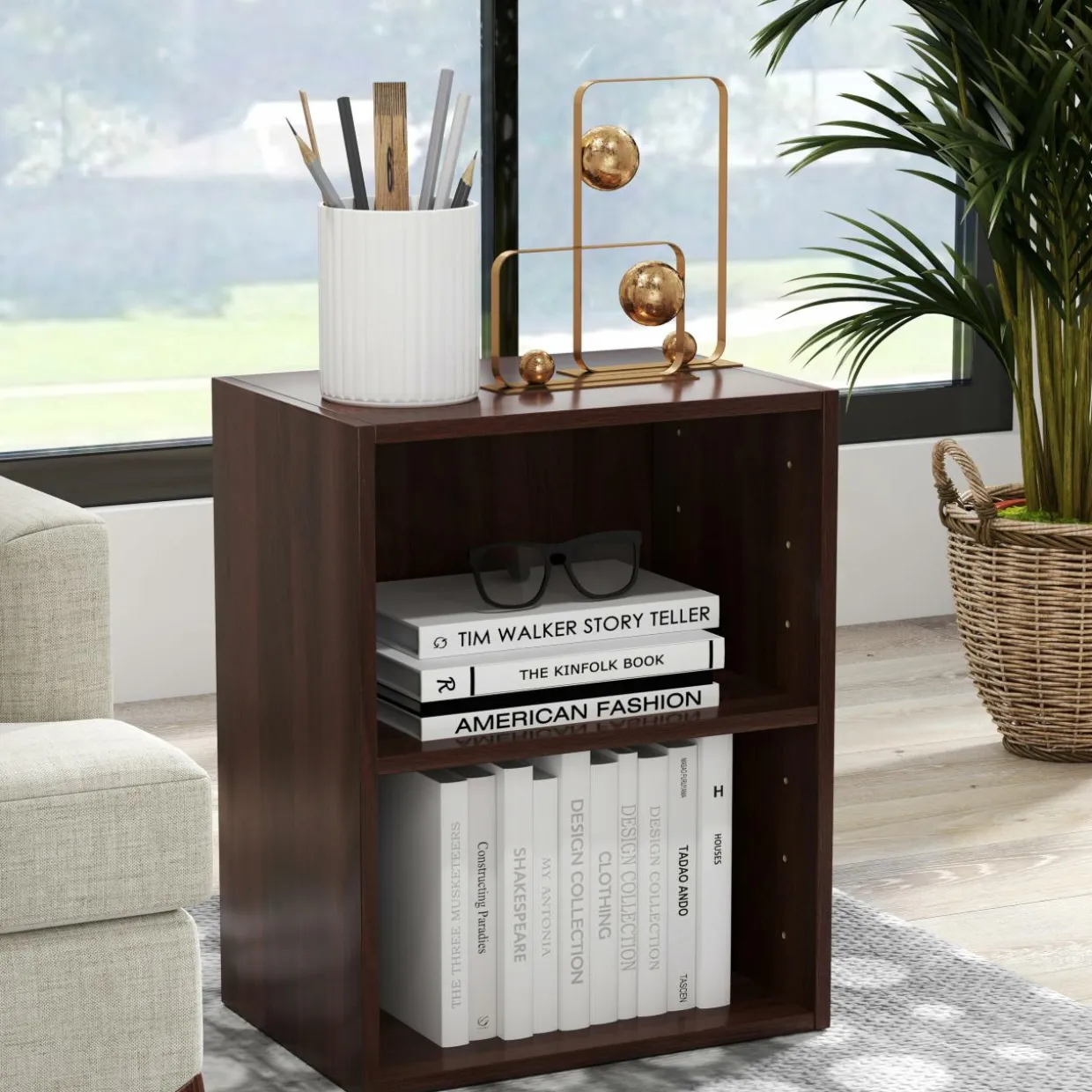 Tangkula 2-Tier Bookshelf, Open Shelf Bookcase with 7-Position Adjustable Shelf