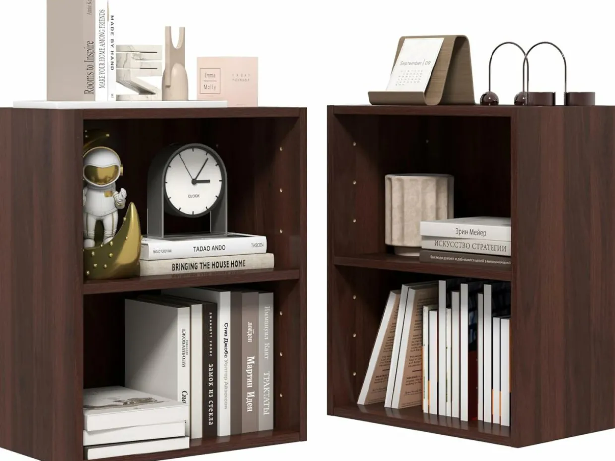 Tangkula 2-Tier Bookshelf, Open Shelf Bookcase with 7-Position Adjustable Shelf