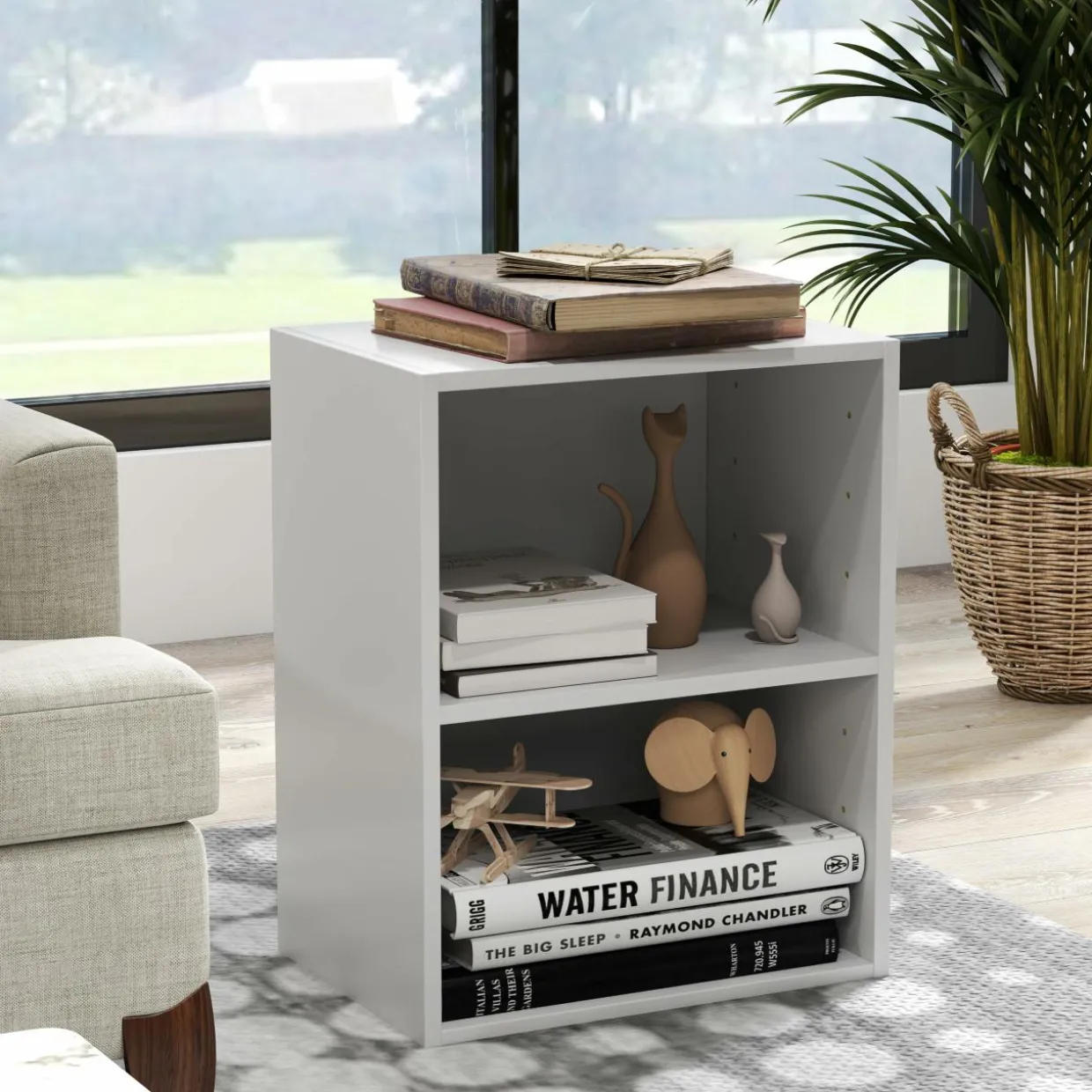 Tangkula 2-Tier Bookshelf, Open Shelf Bookcase with 7-Position Adjustable Shelf