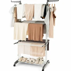 Tangkula 4-Tier Clothes Drying Rack, Collapsible Laundry Rack Stand with 2 Hanger Holders
