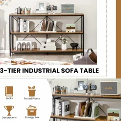 Tangkula 3-Tier Console Table, 55 Inch Long Sofa Table