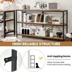 Tangkula 3-Tier Console Table, 55 Inch Long Sofa Table