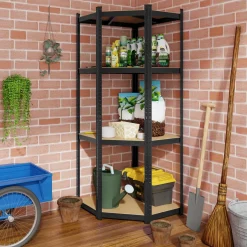 Tangkula 4-Tier Corner Shelving Unit, Adjustable Garage Storage Utility Rack, Load 1600 LBS Heavy Duty Metal Shelving Organizer