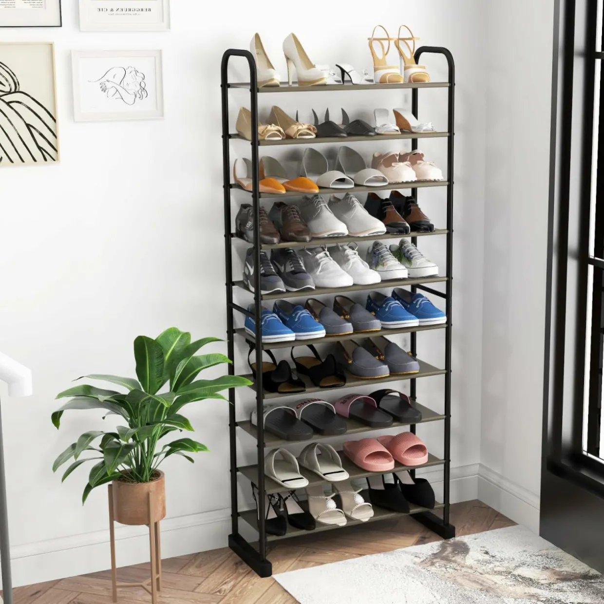 Tangkula 10-Tier Free Standing Shoes Rack, Space-saving Shoes Organizer Shoes Storage Stand