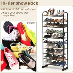 Tangkula 10-Tier Free Standing Shoes Rack, Space-saving Shoes Organizer Shoes Storage Stand
