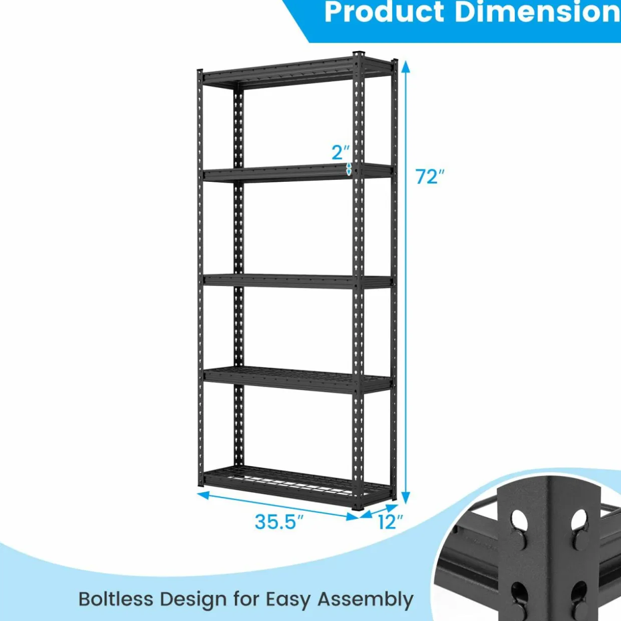 Tangkula 5-Tier Garage Storage Shelves, Heavy Duty Metal Storage Shelving Unit, 35.5" x 12" x 72"