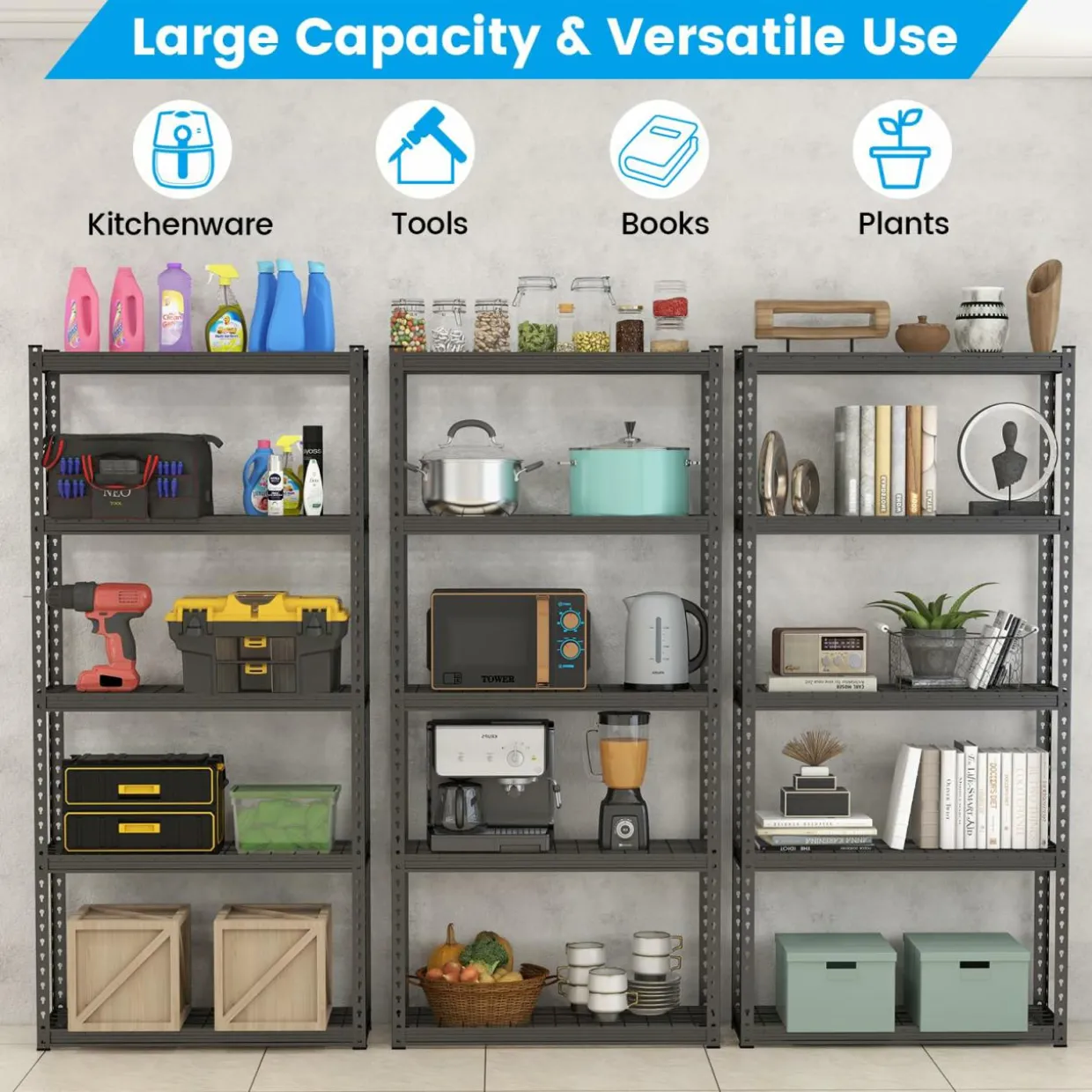 Tangkula 5-Tier Garage Storage Shelves, Heavy Duty Metal Storage Shelving Unit, 35.5" x 12" x 72"