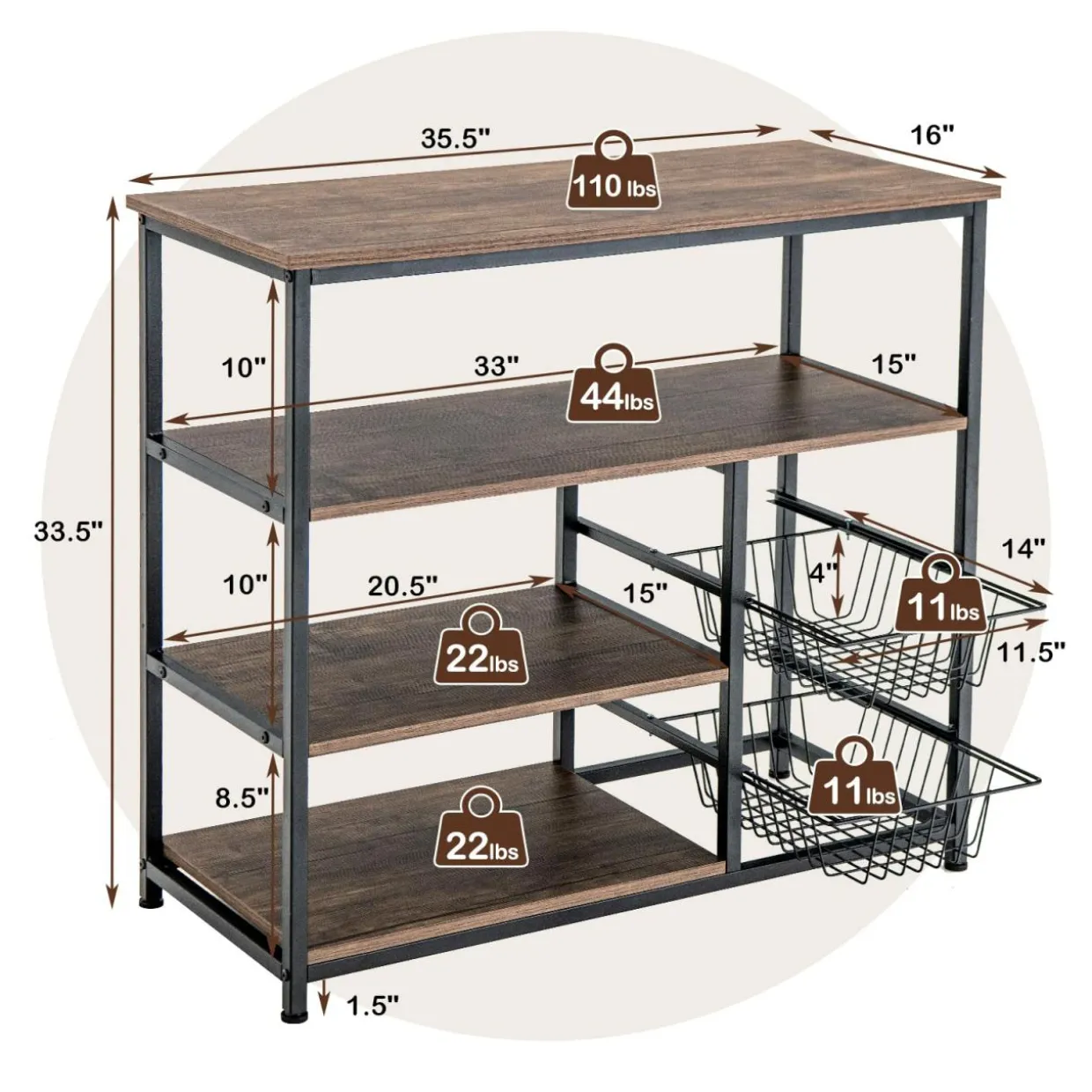 Tangkula 4-Tier Kitchen Baker's Rack, Industrial Microwave Oven Stand with Sliding Wire Basket