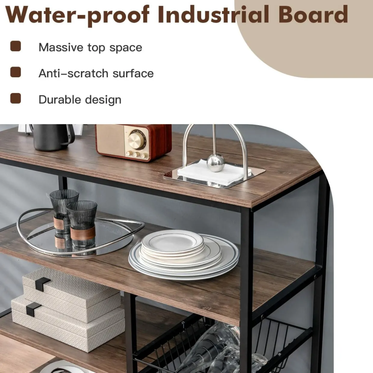 Tangkula 4-Tier Kitchen Baker's Rack, Industrial Microwave Oven Stand with Sliding Wire Basket