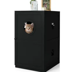 Tangkula 2-Tier Litter Box Enclosure, Cat House, Hidden for Large Cat (Black & Grey)