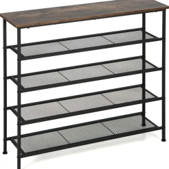 Tangkula 5-Tier Metal Shoe Rack, Freestanding Shoe Storage Organizer,  Rustic Brown