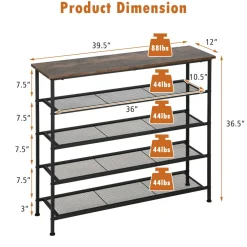 Tangkula 5-Tier Metal Shoe Rack, Freestanding Shoe Storage Organizer,  Rustic Brown