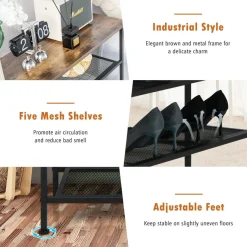 Tangkula 5-Tier Metal Shoe Rack, Freestanding Shoe Storage Organizer,  Rustic Brown
