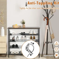 Tangkula 5-Tier Metal Shoe Rack, Freestanding Shoe Storage Organizer,  Rustic Brown