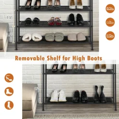 Tangkula 5-Tier Metal Shoe Rack, Freestanding Shoe Storage Organizer,  Rustic Brown