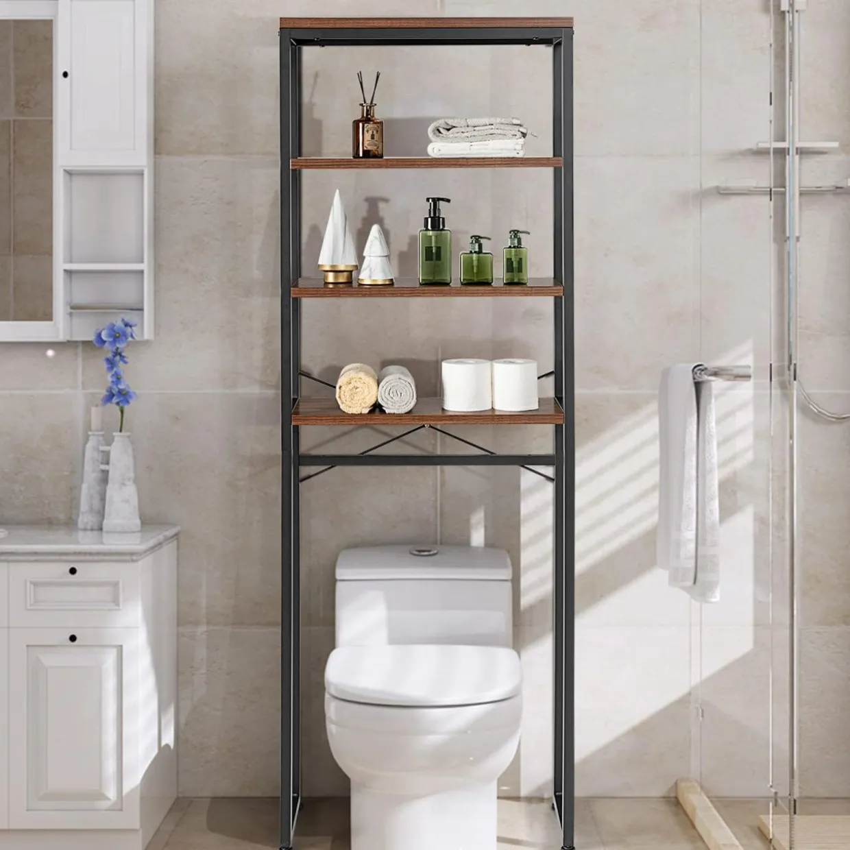 Tangkula 4-Tier Over-The-Toilet Storage Rack, Bathroom Space Saver w/Sturdy Metal Frame