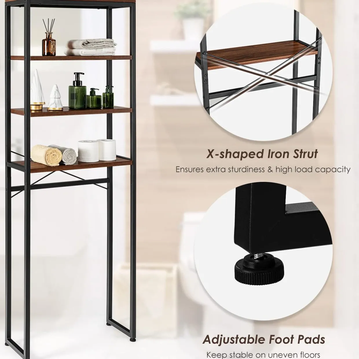 Tangkula 4-Tier Over-The-Toilet Storage Rack, Bathroom Space Saver w/Sturdy Metal Frame