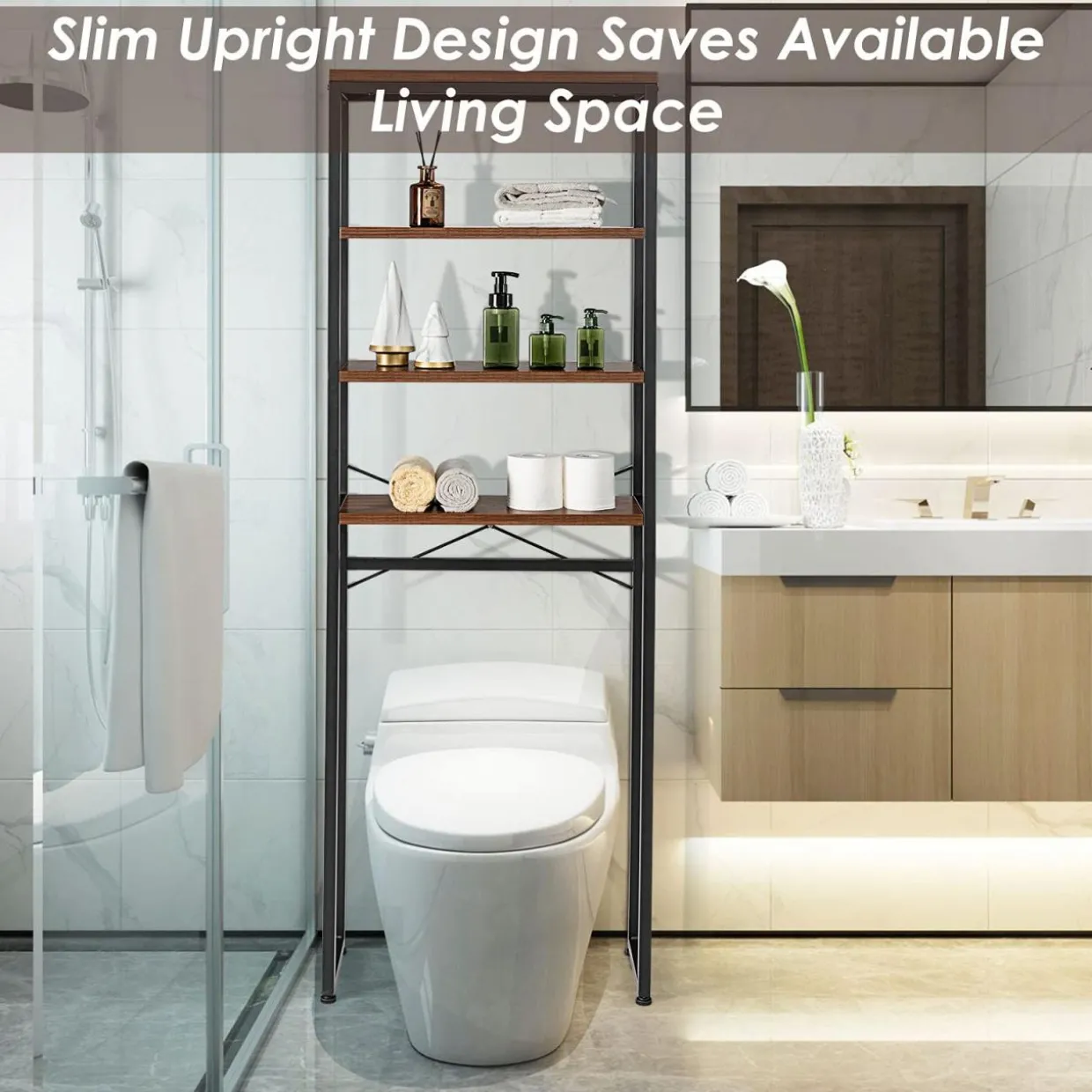 Tangkula 4-Tier Over-The-Toilet Storage Rack, Bathroom Space Saver w/Sturdy Metal Frame