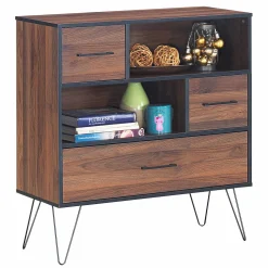 Tangkula 3-Tier Storage Cabinet, Wood File Cabinet with Drawers & 4 Metal Legs