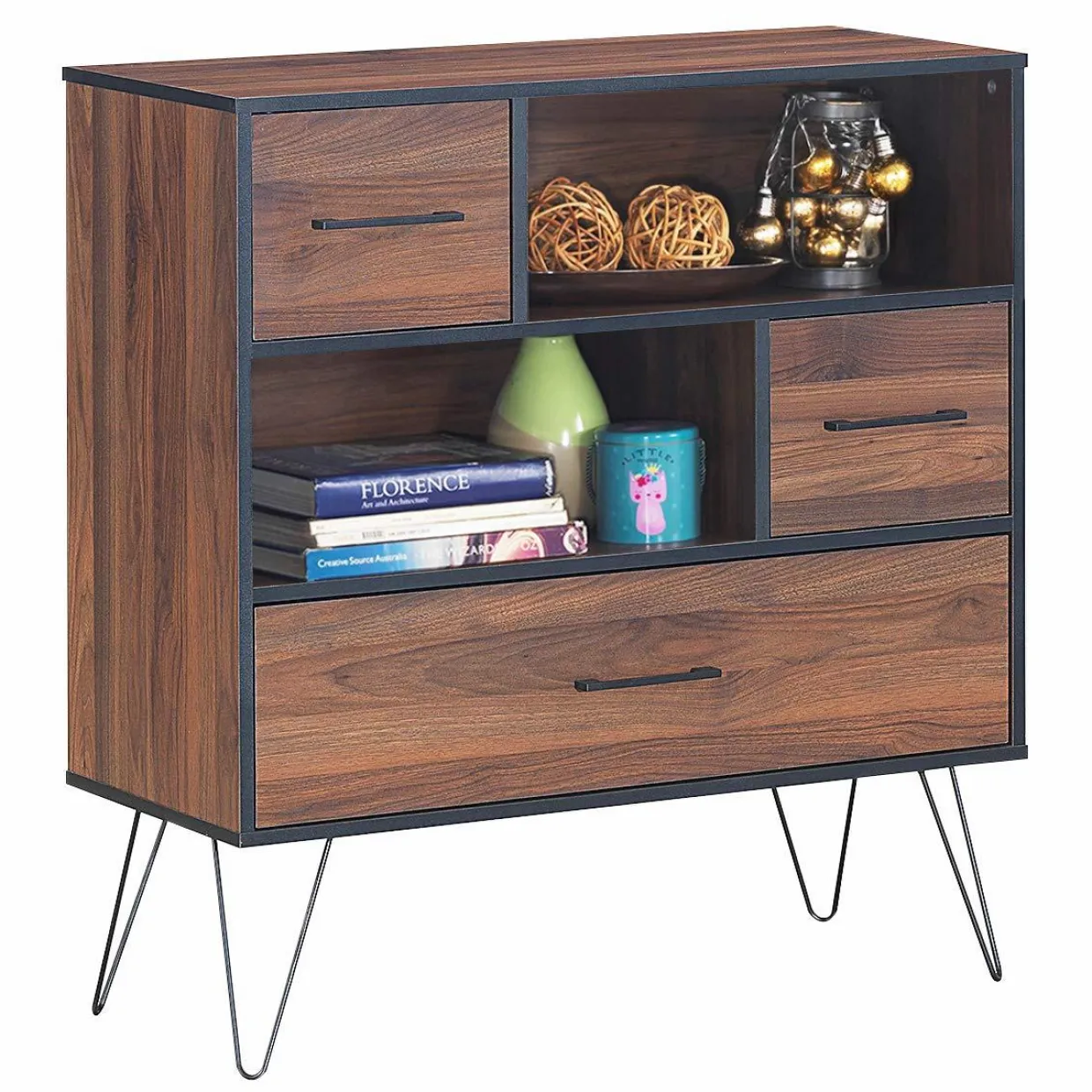 Tangkula 3-Tier Storage Cabinet, Wood File Cabinet with Drawers & 4 Metal Legs