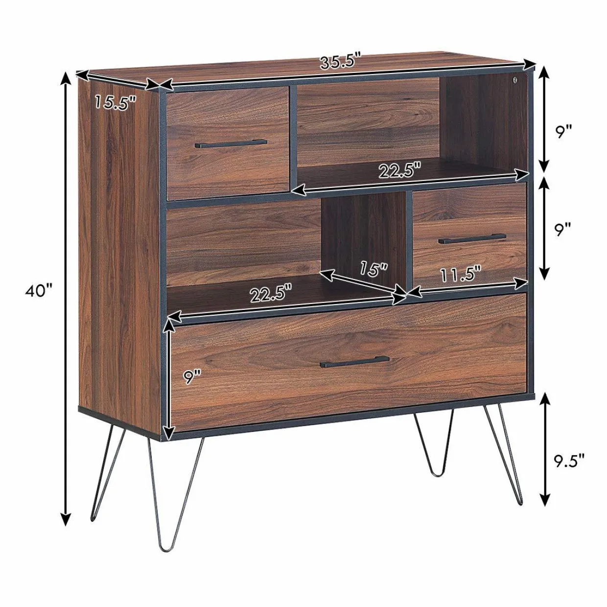 Tangkula 3-Tier Storage Cabinet, Wood File Cabinet with Drawers & 4 Metal Legs