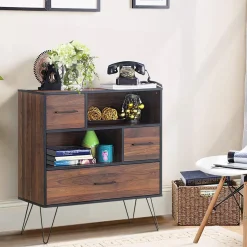 Tangkula 3-Tier Storage Cabinet, Wood File Cabinet with Drawers & 4 Metal Legs