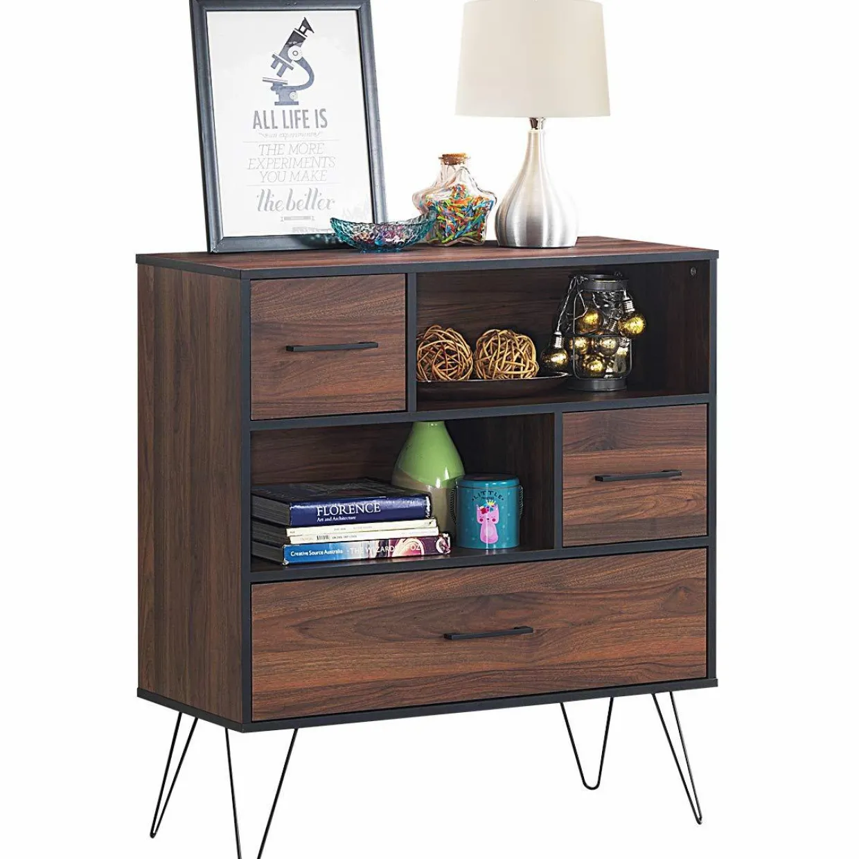 Tangkula 3-Tier Storage Cabinet, Wood File Cabinet with Drawers & 4 Metal Legs