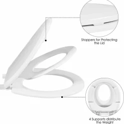 Tangkula Toilet Seat with Lid, Extra Build in Potty Training Child Seat, Slow Close, Round, Plastic, White