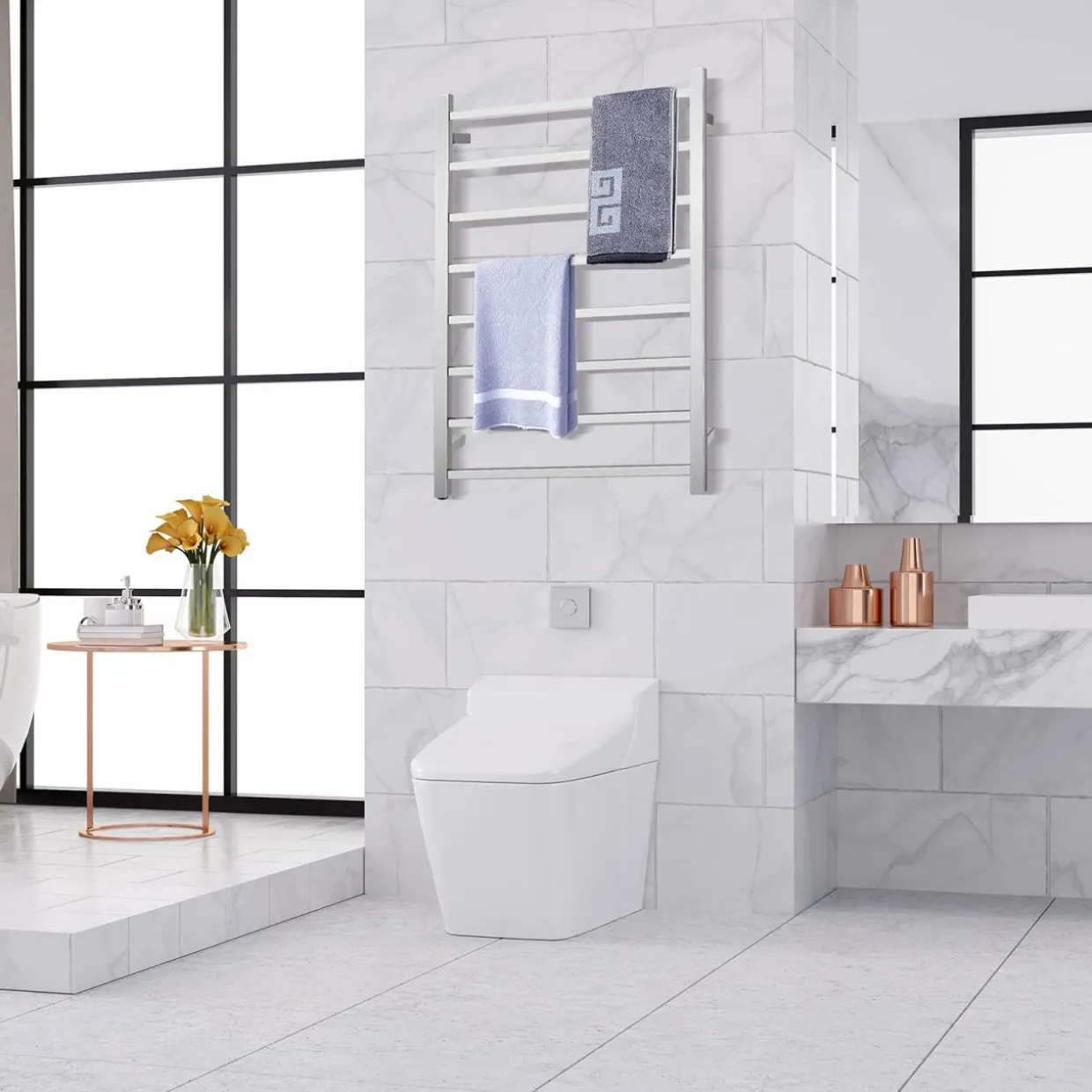 Tangkula Towel Warmer 8 Bars, Wall Mounted Electric Heated Towel Rack