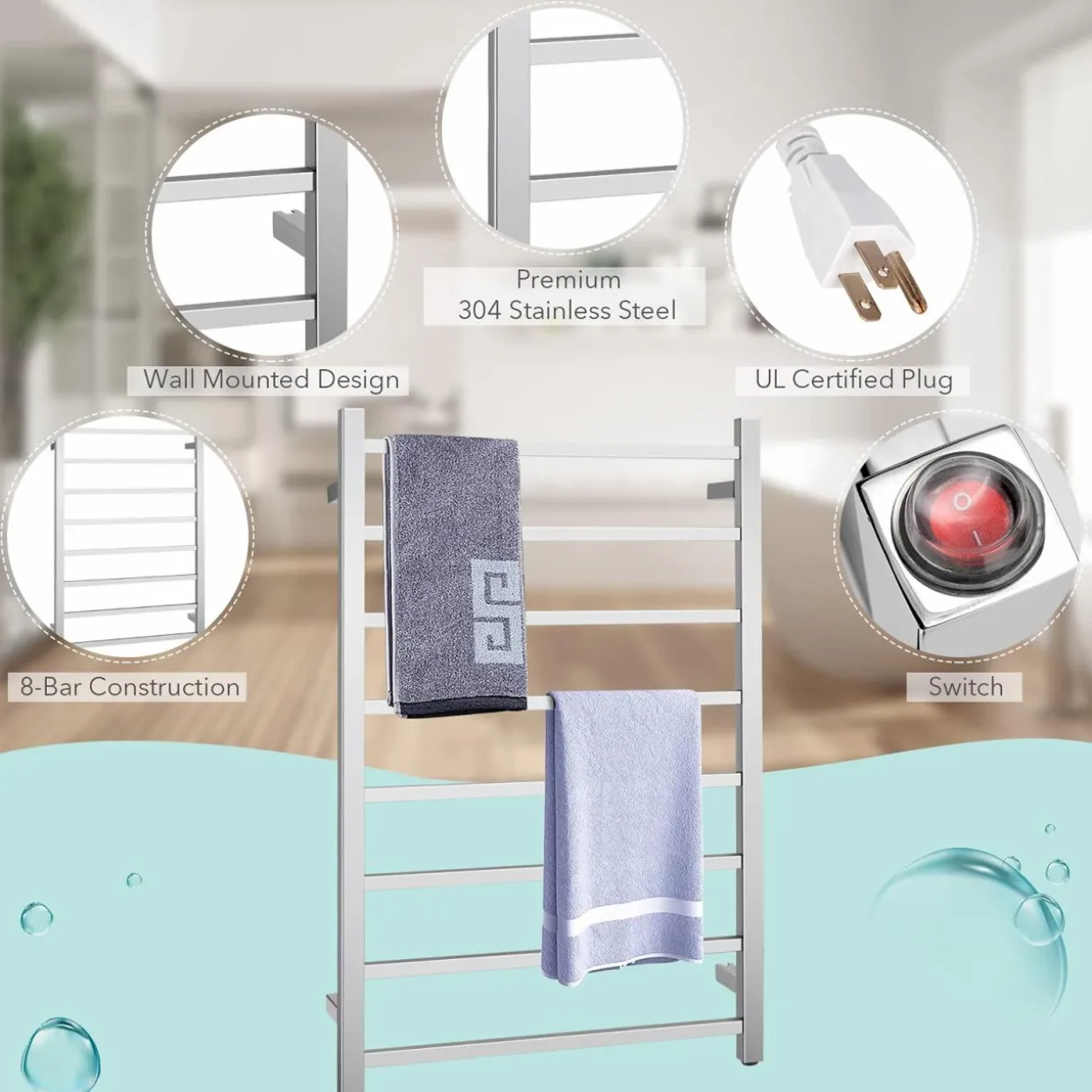 Tangkula Towel Warmer 8 Bars, Wall Mounted Electric Heated Towel Rack