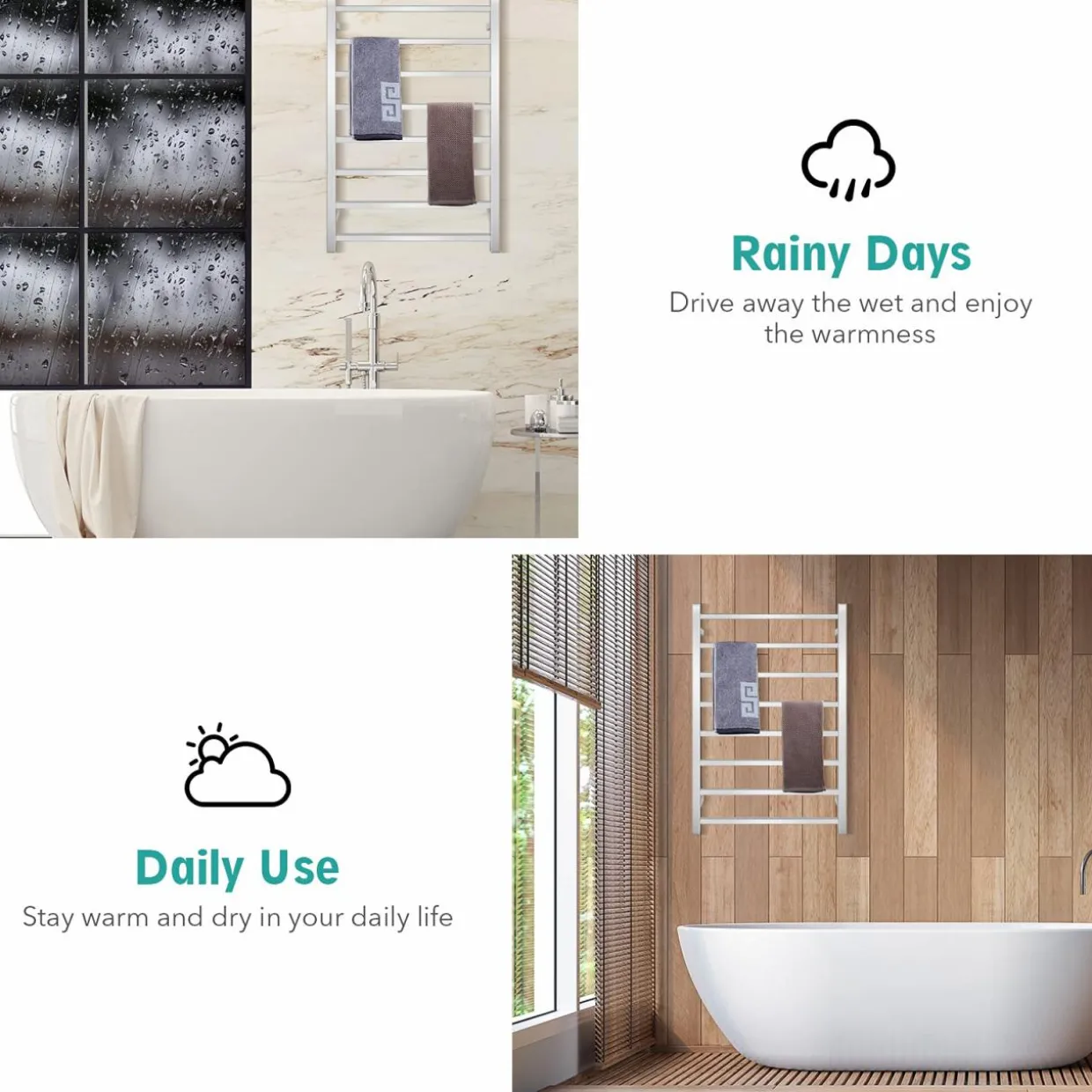 Tangkula Towel Warmer 8 Bars, Wall Mounted Electric Heated Towel Rack