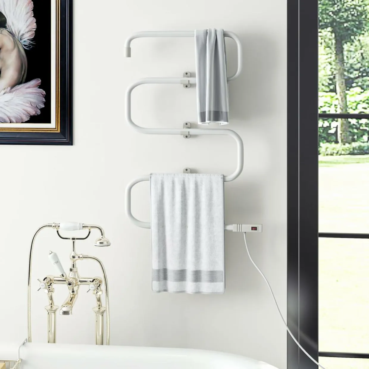 Tangkula Towel Warmer, Home Bathroom 100W Electric 5-Bar Towel Drying Rack