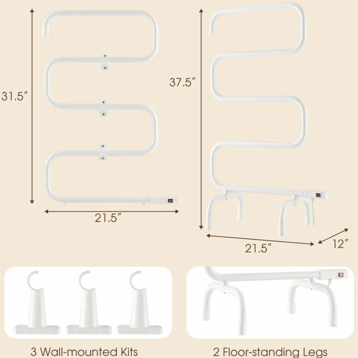 Tangkula Towel Warmer, Home Bathroom 100W Electric 5-Bar Towel Drying Rack