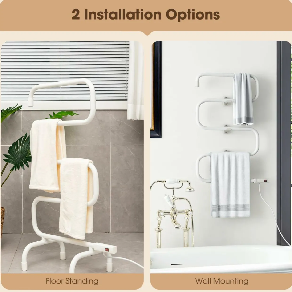Tangkula Towel Warmer, Home Bathroom 100W Electric 5-Bar Towel Drying Rack