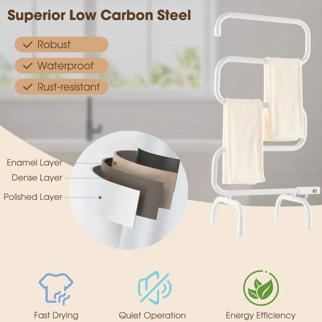 Tangkula Towel Warmer, Home Bathroom 100W Electric 5-Bar Towel Drying Rack