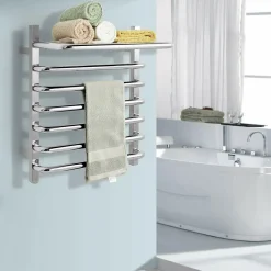 Tangkula Towel Warmer with Top Shelf, 10 Bars Wall Mounted Electric Heated Towel Rail for Bathroom