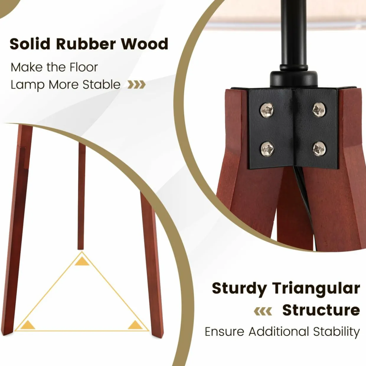 Tangkula Tripod Floor Lamp, Mid Century Wood Standing Lamp with Storage Shelves