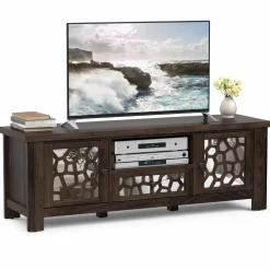 Tangkula TV Stand for 60 Inch TVs, Retro Entertainment Center, TV Console Cabinet w/Open Shelf & Drawer & Cable Hole