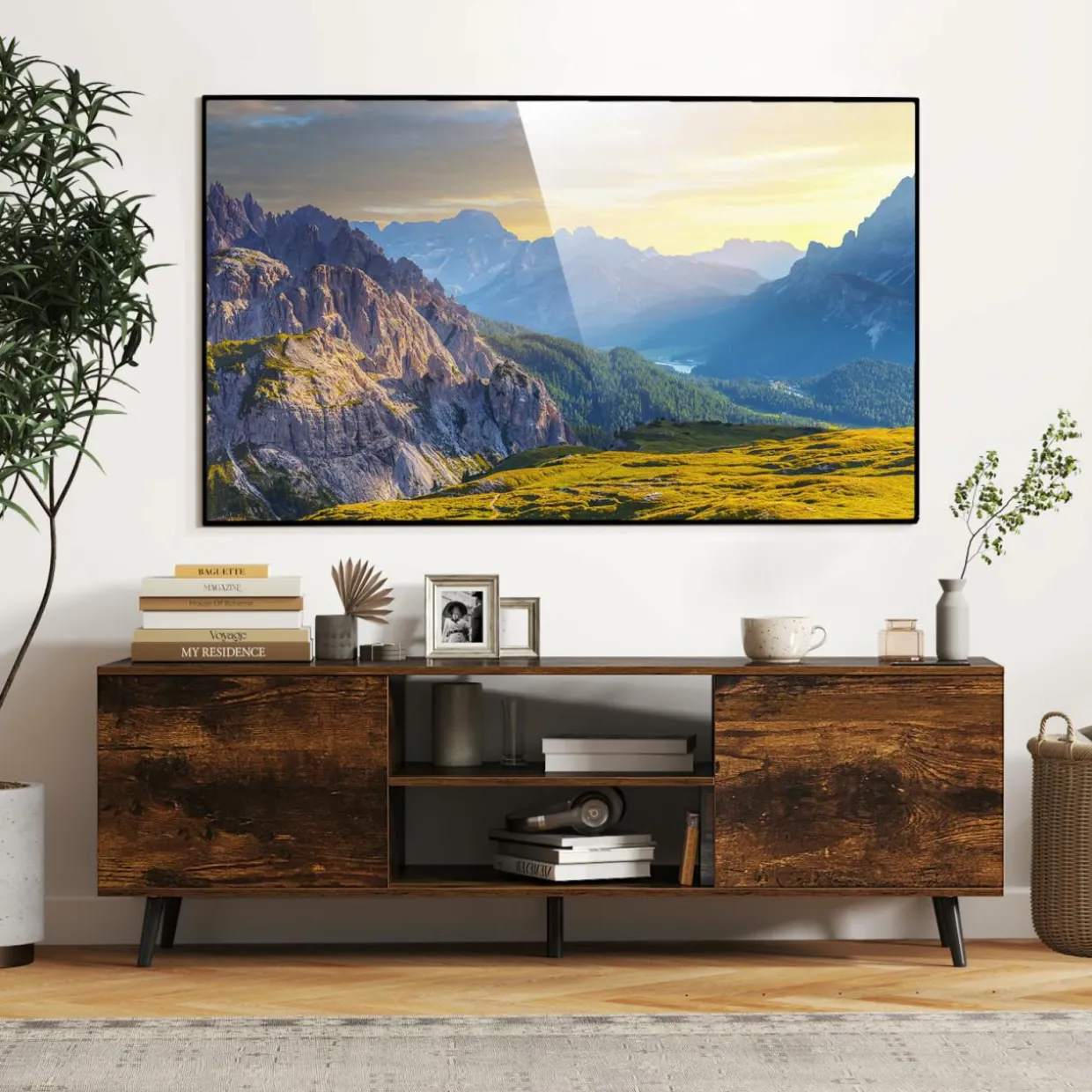 Tangkula TV Stand for 60" TVs, Entertain Center w/Power Outlets