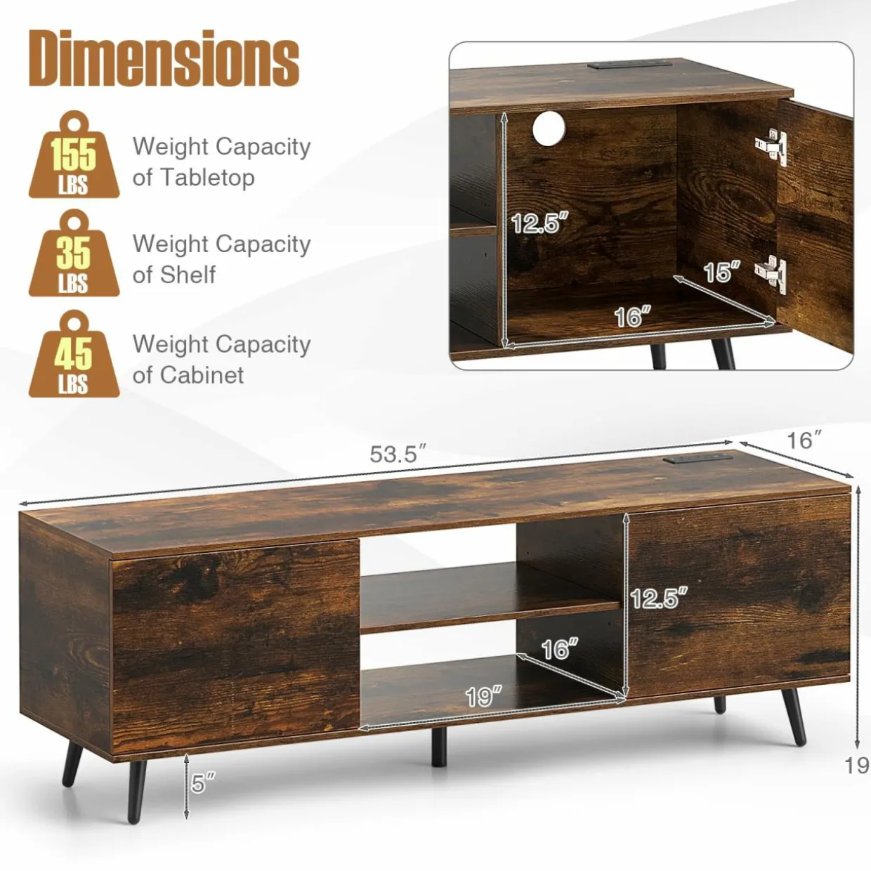 Tangkula TV Stand for 60" TVs, Entertain Center w/Power Outlets