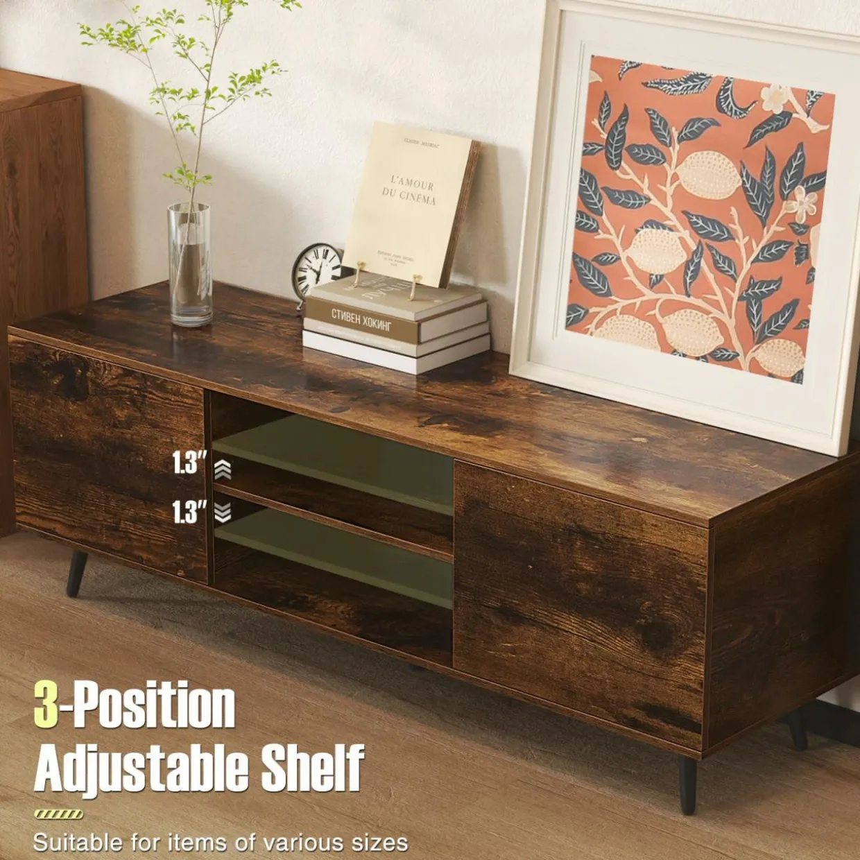 Tangkula TV Stand for 60" TVs, Entertain Center w/Power Outlets