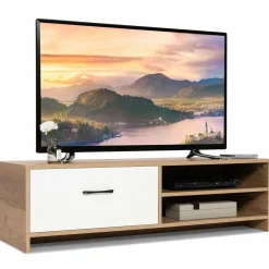 Tangkula TV Stand for 55-Inch TV, TV Console Table with 2 Open Shelf & Drawer