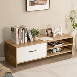 Tangkula TV Stand for 55-Inch TV, TV Console Table with 2 Open Shelf & Drawer