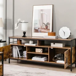 Tangkula TV Stand for TVs up to 65"- 58"TV Console Table w/Side Cabinets & Adjustable Shelf