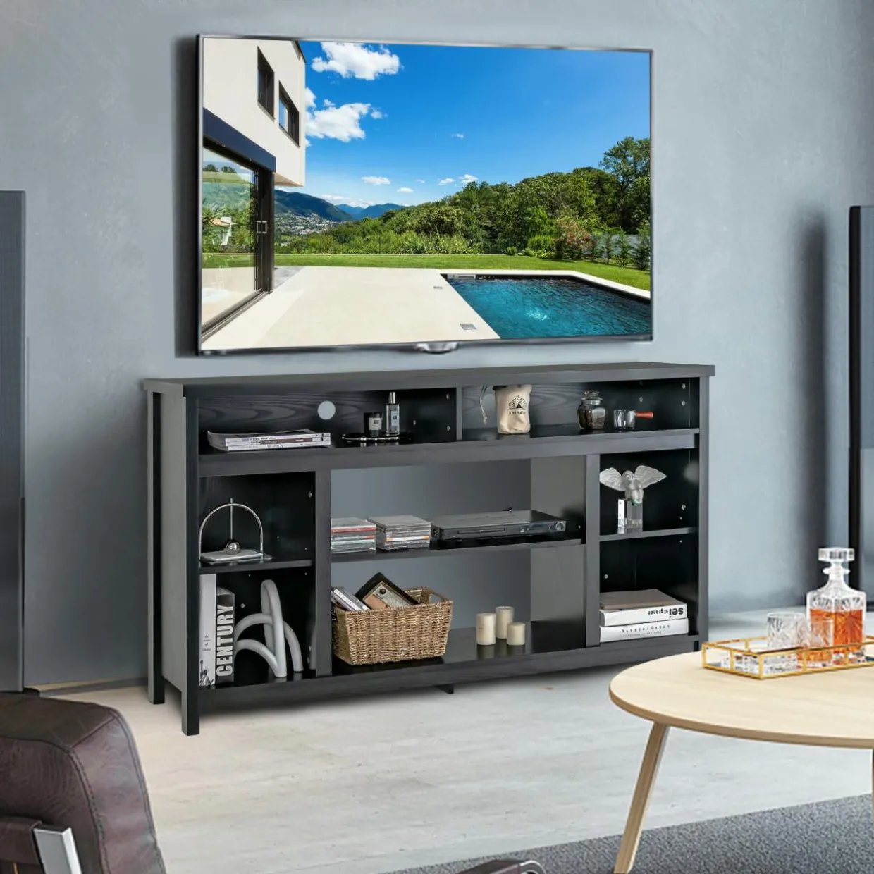 Tangkula TV Stand for TVs up to 65", Media Console Table w/Adjustable Shelf & Cable Management Holes