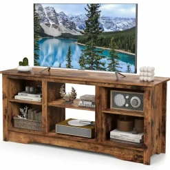 Tangkula TV Stand for up to 65" Flat Screen TVs, 58" Media Entertainment Center w/Adjustable Shelves