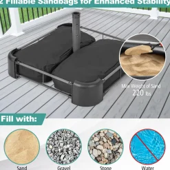 Tangkula Umbrella Base Stand with Sandbags, Heavy Duty Sand Filled Patio Umbrella Holder Base Stand (Stand Only)