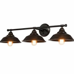 Tangkula Vanity Light, 3 Light Wall Sconce, Industrial Metal Wall Mount Lamp(Black)